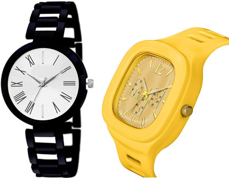 Branded 2 Colors yellow & black Super Quality Stylish Belt Analog Watch - For Men & Women