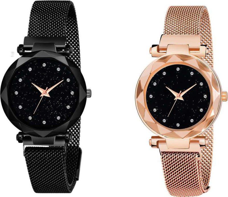 Analog Watch - For Women Combo of Buckle Starry sky Magnetic Lock Watches For women Fashion Black And Copper Lady Analog Watch - For Women