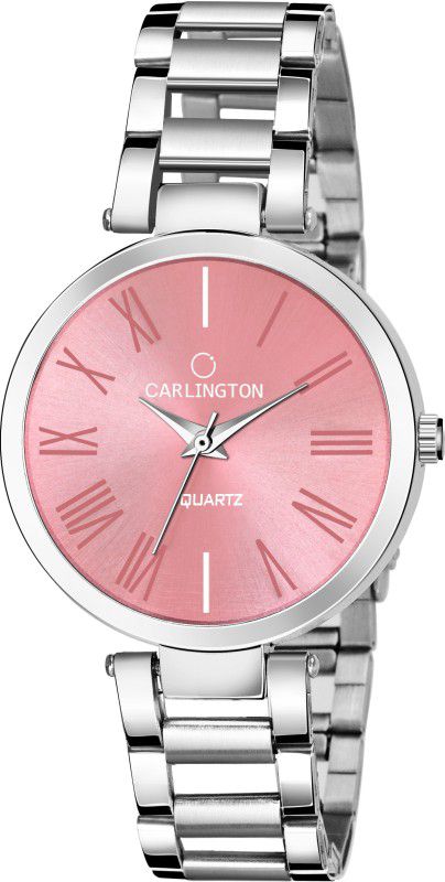 Carlington Classic Stainless Steel Strap With Date Display Analog Watch - For Women Octave Pink Dial Ladies Watch- L112