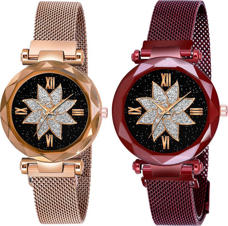 mesh strap magnet Combo Multi color Dial Analog Watch - For Women 473-477