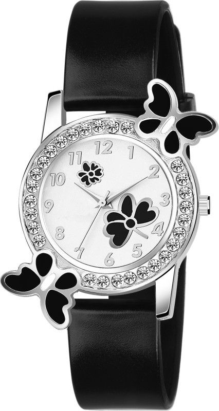 Analog Watch - For Girls Black Dual Flower Dial Black PU Strap Watch For Girl