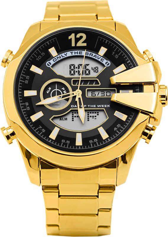 Mega Chief Analog And Digital Black Dial Gold Color Watch for Men 5Bar Analog-Digital Watch - For Men & Women