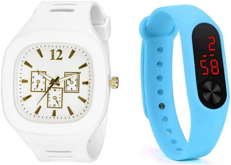 White||Sports Fit||Casual Fit Analog-Digital Watch - For Men & Women ST-WhiteSkyblue