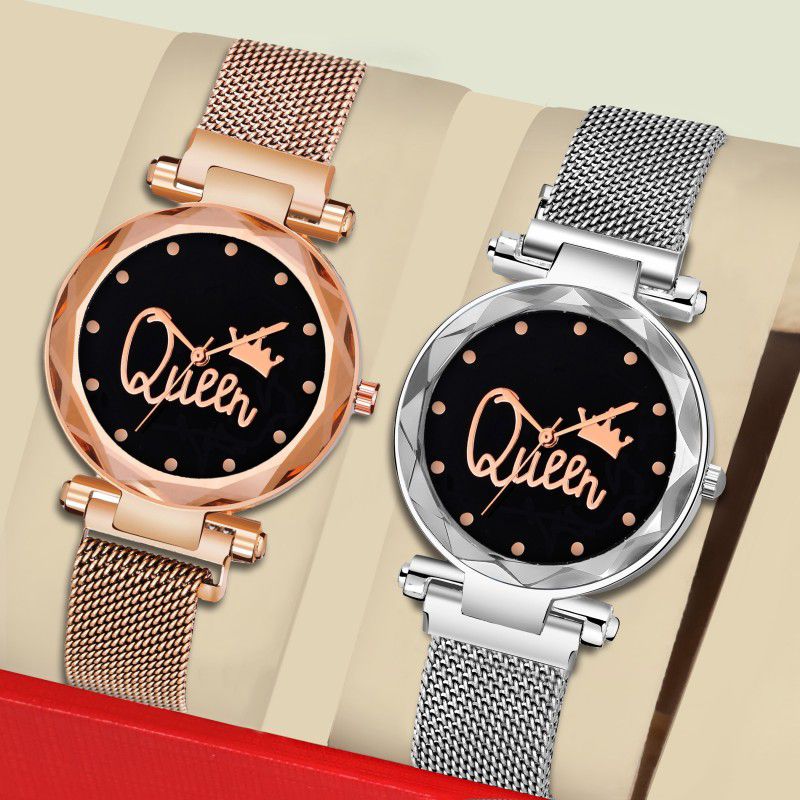 New Combo Of Rosegold and Silver color Queen Magnet watch for Women's and girls Analog Watch - For Women The Petoskey