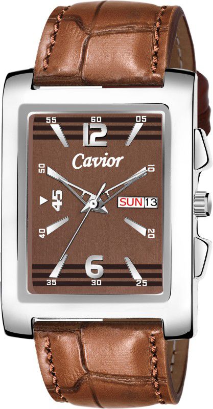Brown Square Dial Shaped Day & Date Feature Quartz Analog Watch - For Men CAV_DDS 118