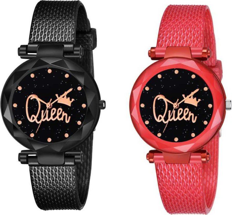 QN-009 Analog Watch - For Women QUEEN CROWN Luxury Rich Look Mesh Pu Belt combo Watches For girls And Womens