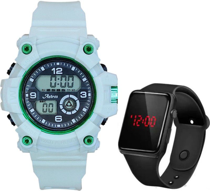 Simple Durable Premium Quality Semi Water&Shock Resistant Stop Watch Wrist Digital Watch - For Boys TR-2505 New Trending Full White Round Waterproof Gym Fitness
