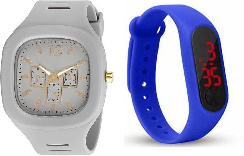 Grey||Casual Fit||Water Resistant Analog-Digital Watch - For Men & Women ST-GreyBlue
