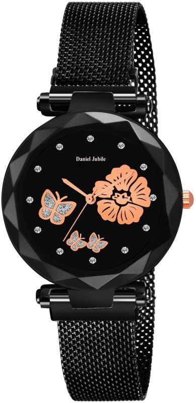 Analog Watch - For Women DJLINE Black Magnetic Chain Magnet strap Flower Studded Gift Watch for Girls