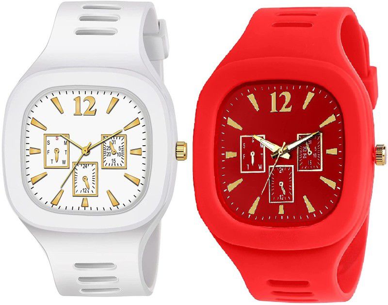 Analog Watch - For Boys (AMC-49) LATEST DESIGN ANALOG BEST LOOKING WHITE & RED WATCH FOR MEN'S & BOYS