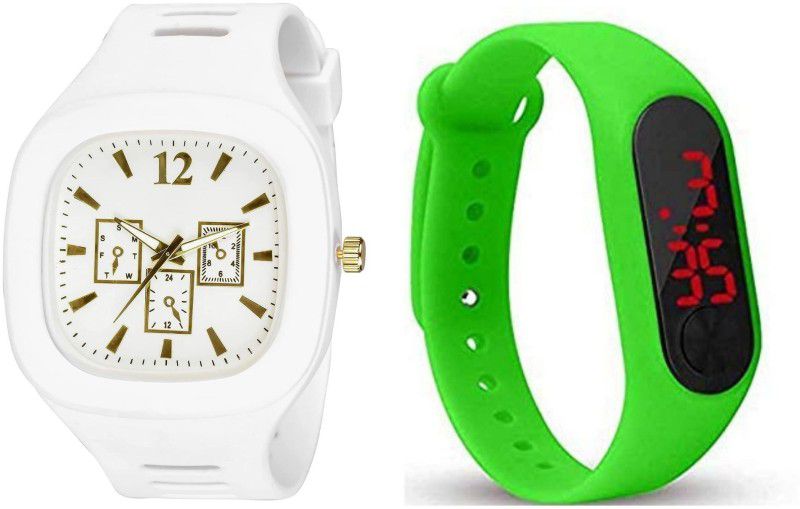 White||Sports Fit||Casual Fit Analog-Digital Watch - For Men & Women ST-WhiteGreen