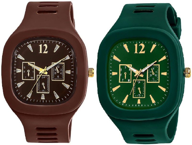 Analog Watch - For Boys (AMC-49) LATEST DESIGN ANALOG BEST LOOKING GREEN & BROWN WATCH FOR MEN'S & BOYS