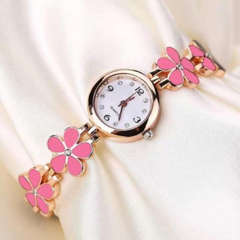 Stylish Fashion Female Clock with Black Color Flower Strap Watch Analog Watch - For Girls Fancy Bracelet Rose Gold Ladies watches Girls Wrist watch for Women