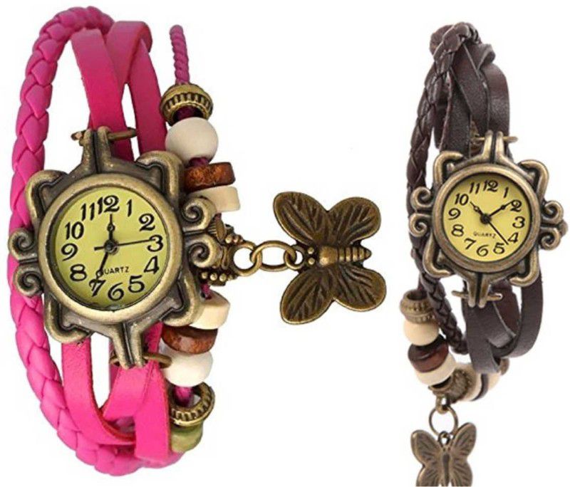 BUTTERFLY PINK & BROWN STYLISH WATCH Analog Watch - For Girls