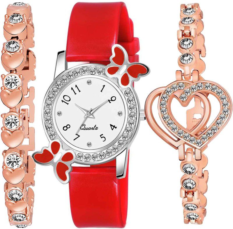 Daimond Dial Silicone Strap Analog Watch for girls Look Primium Best Selling Analog Watch - For Girls New Diamond Bracelet And Attractive Butterfly Red Stylish Girls Exclusive Style