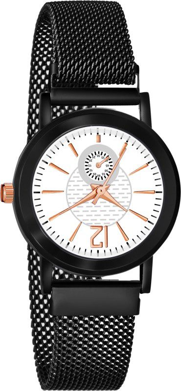 Analog Watch - For Women white dial black leather belt watch