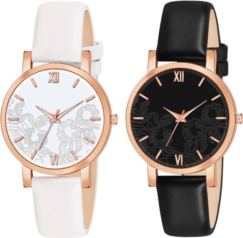 Casual,Formal Slim Dial Leather Belt Classic Design Wrist Analog Analog Watch - For Women Stylish 2 Watch Combo Designer Black And White Dial Analog