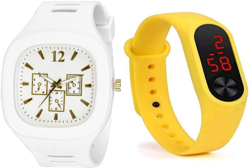 White||Sports Fit||Casual Fit Analog-Digital Watch - For Men & Women ST-WhiteYellow