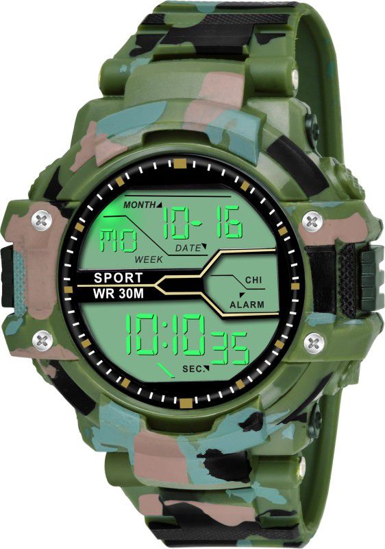 Digital Watch - For Boys Stylish Green Sports Multifunctional Luxury Waterproof Modern Men Watches