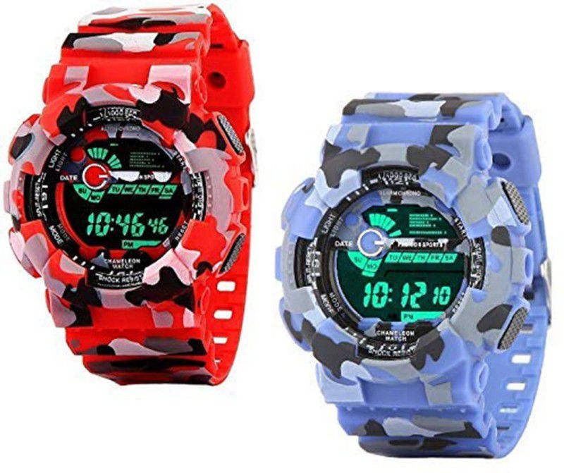 Digital Watch - For Boys COMBO Digital Watch army red Fashion Sport Digital Alarm Red Digital Watch
