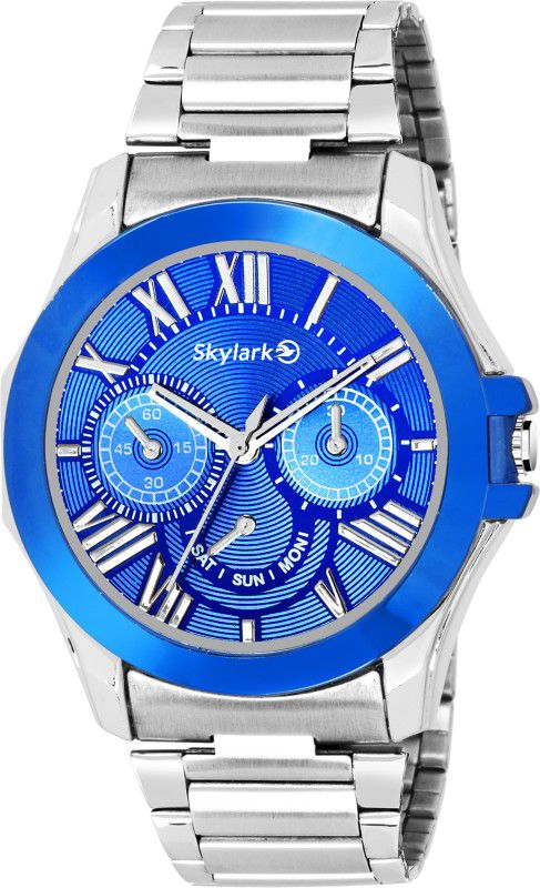 Analog Watch - For Men sky-560 Men's & Boys Blue And White Ionic Thin Plated stainless Steel Strap Chronograph Pattern Watch