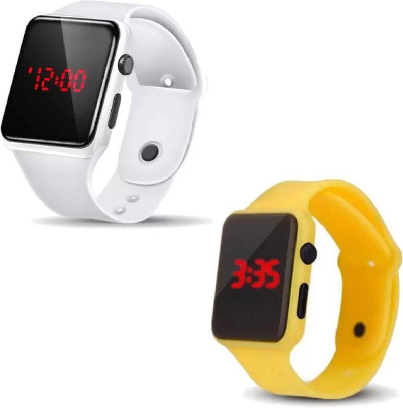 LED WATCH PACK OF 2 Digital Watch - For Boys & Girls COMBO LED WHT+BLK