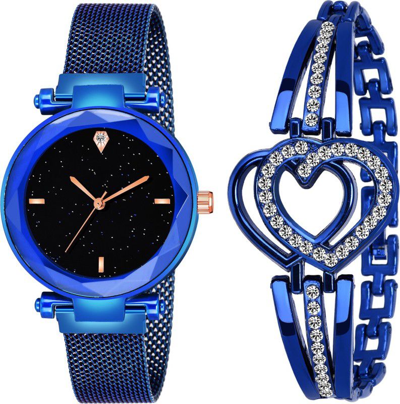 Fency Stylish Blue Megnet watch With Blue Daimond Bracelet Women Analog Watch - For Girls B-510 W-836