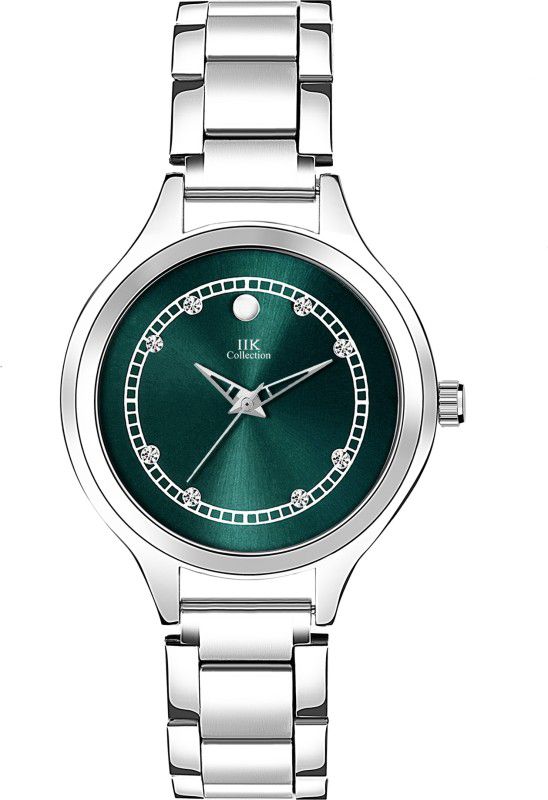 Green Studded Dial with Silver Trendy Elegant Metallic Bracelet Analog Watch - For Women IIK-3125W