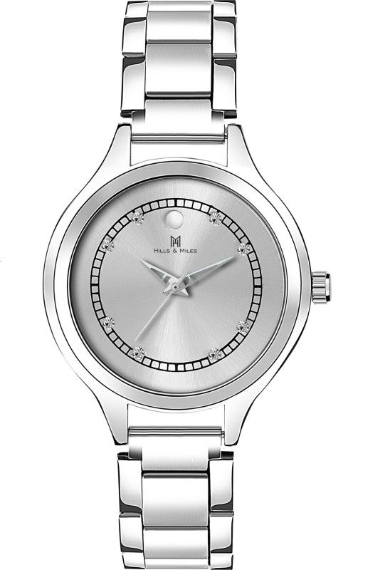 Silver Studded Dial & Silver Trendy Elegant Bracelet Analog Watch - For Women H&M-2128W