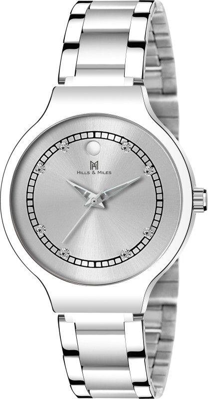 Silver Studded Dial & Silver Trendy Elegant Bracelet Analog Watch - For Women H&M-2123W