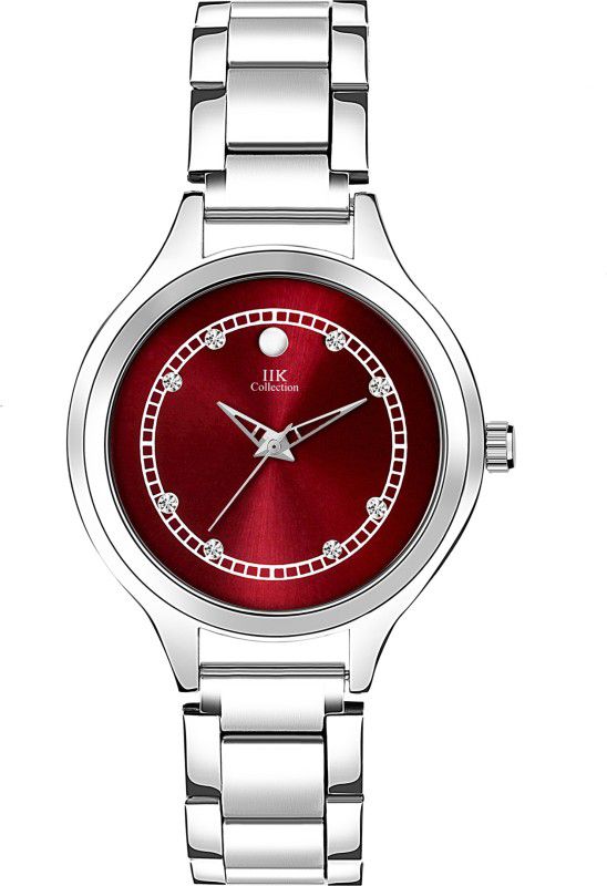 Red Studded Dial & Silver Trendy Elegant Mettalic Bracelet Analog Watch - For Women IIK-3127W