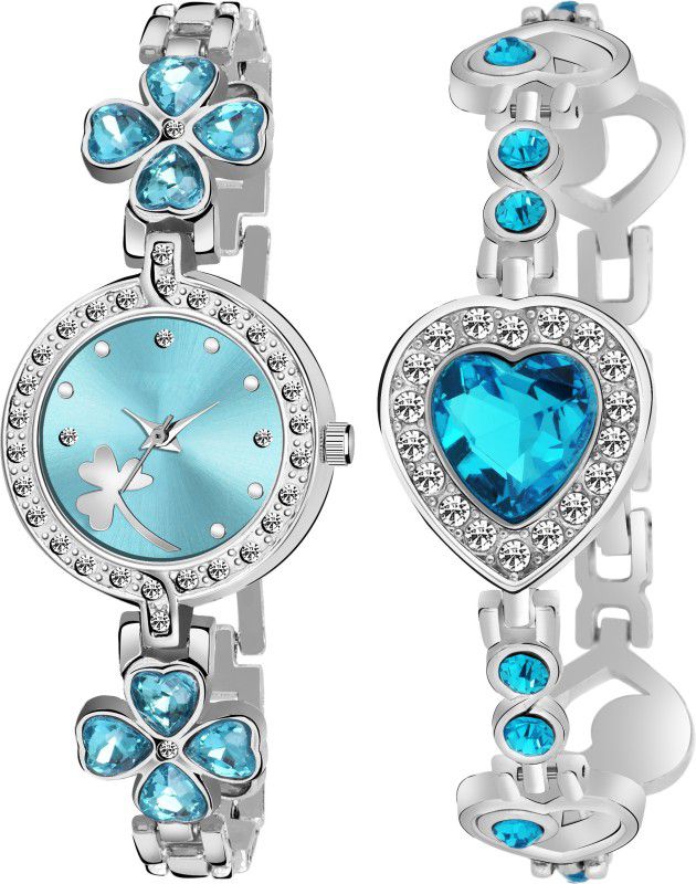 New Designer Blue Stone Double Lovers Bracelet Analog Watch - For Women W_Blue Stone