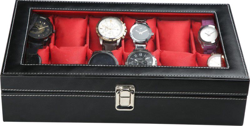Rectangular Watch Box  (Black&Red, Holds 12 Watches)