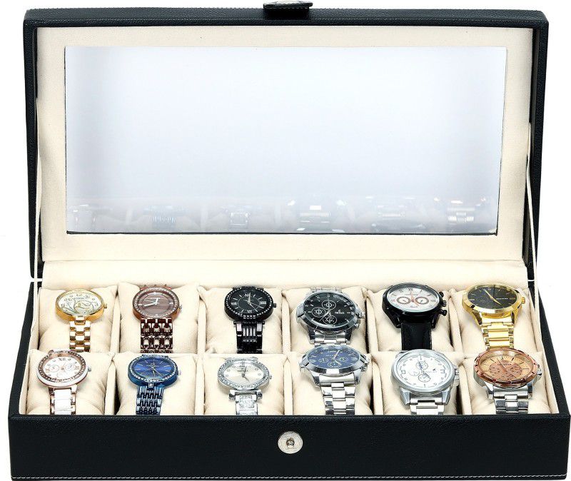Watch Box Storage Organizer For Men & Women Hand Crafted in High Quality Leather Watch Box  (Black, Holds 12 Watches)
