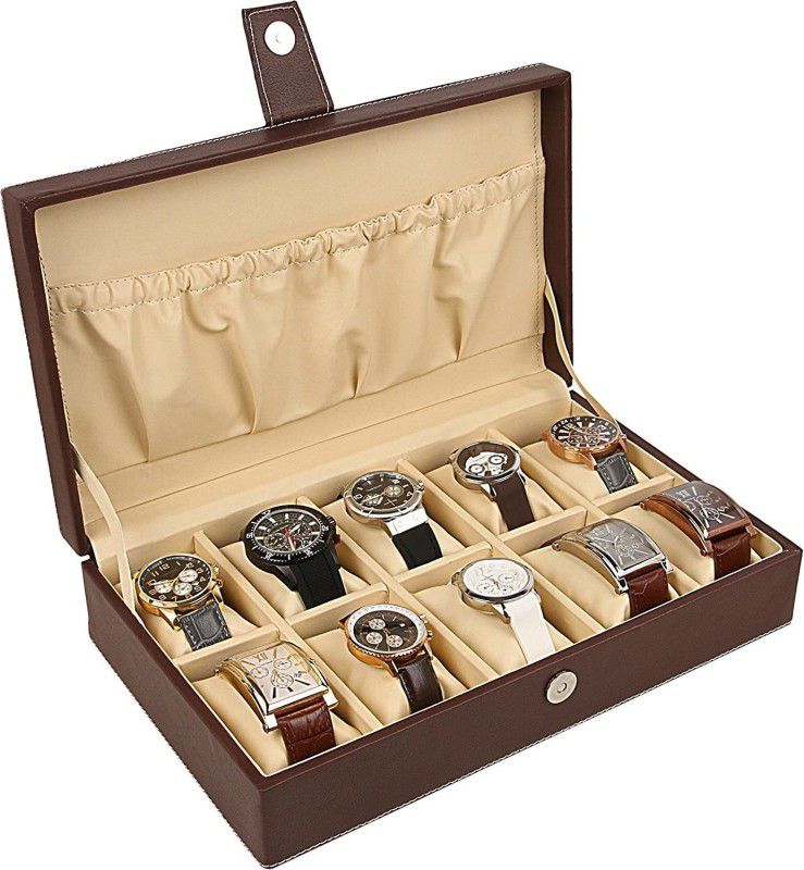 PU LEATHER WATCH BOX for 10 WATCHES Watch Box  (Brown, Holds 10 Watches)
