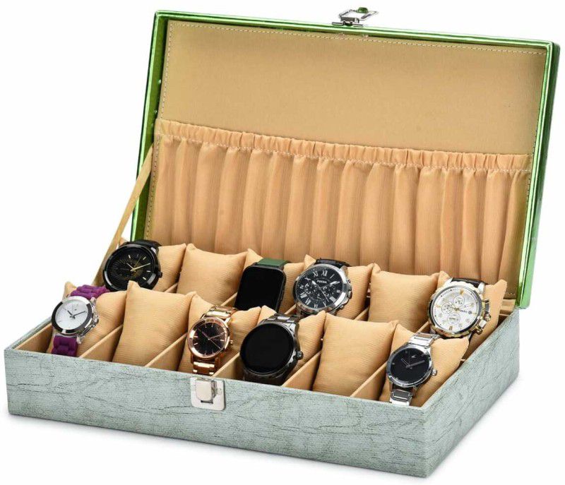 Gray & Tan Patti Design watch box for 12 watches Watch Box  (Gray & Tan, Holds 12 Watches)