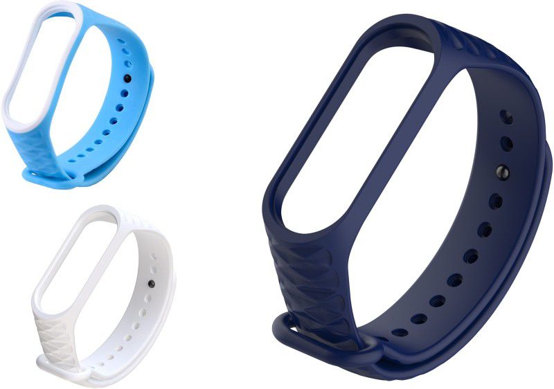 Microcart Replacement Silicone Band/Straps for Band 3 and Band 4 Fitness Tracker (Device not Included) - Combo of 3 Colors - Skyblue - White, White, Navy blue Smart Band Strap  (Blue, White, Blue)
