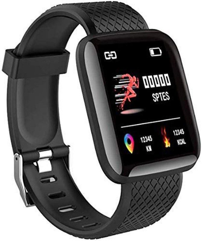 ShineBlu ID116 Color Fitness Activity Tracker Smartwatch  (Black Strap, STANDARD)