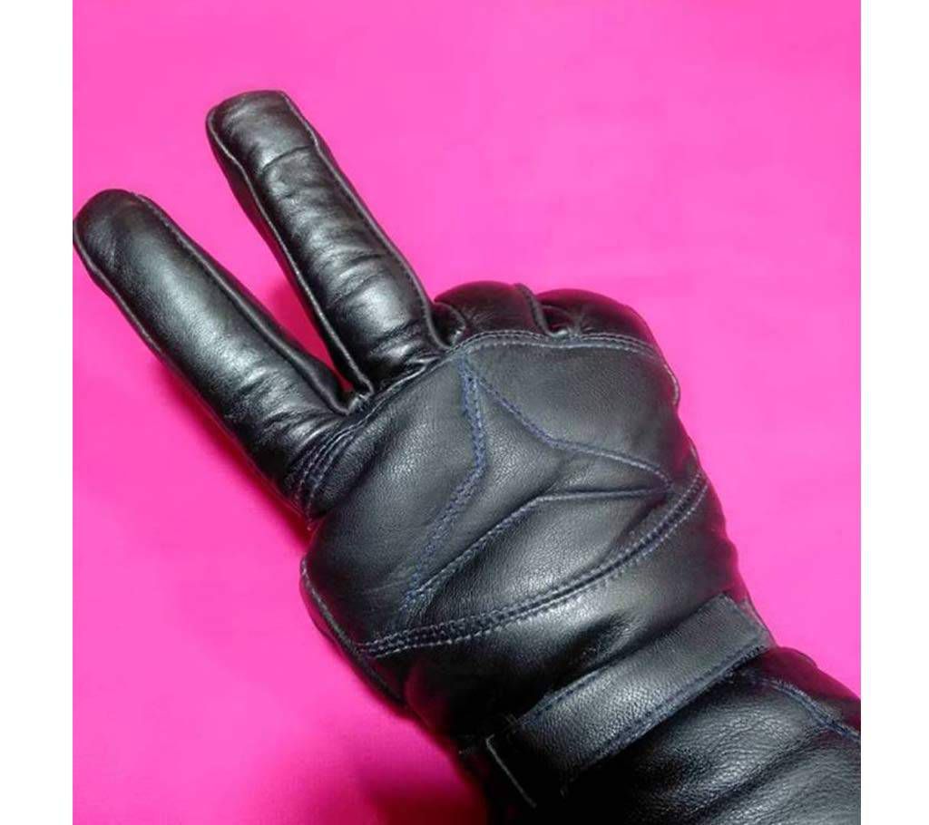 Winter Leather Black Gloves