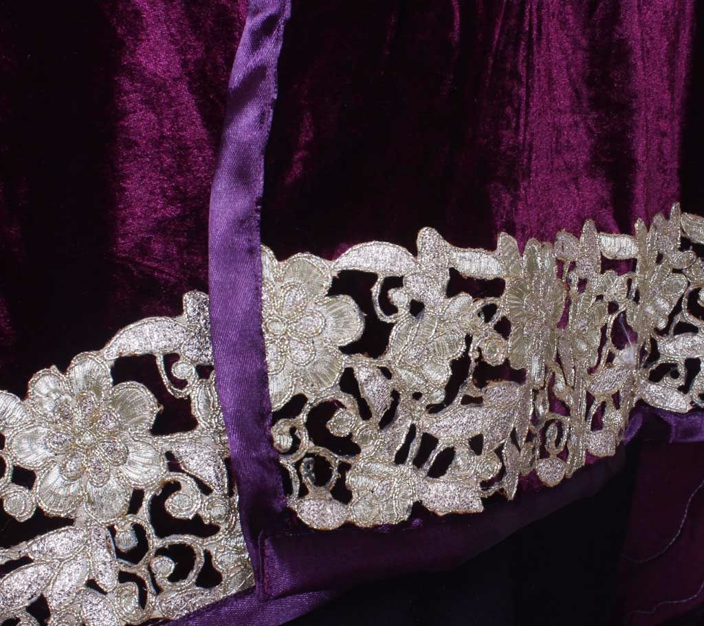  Purple Velvet Ladies Shawl with embroidered Lace border