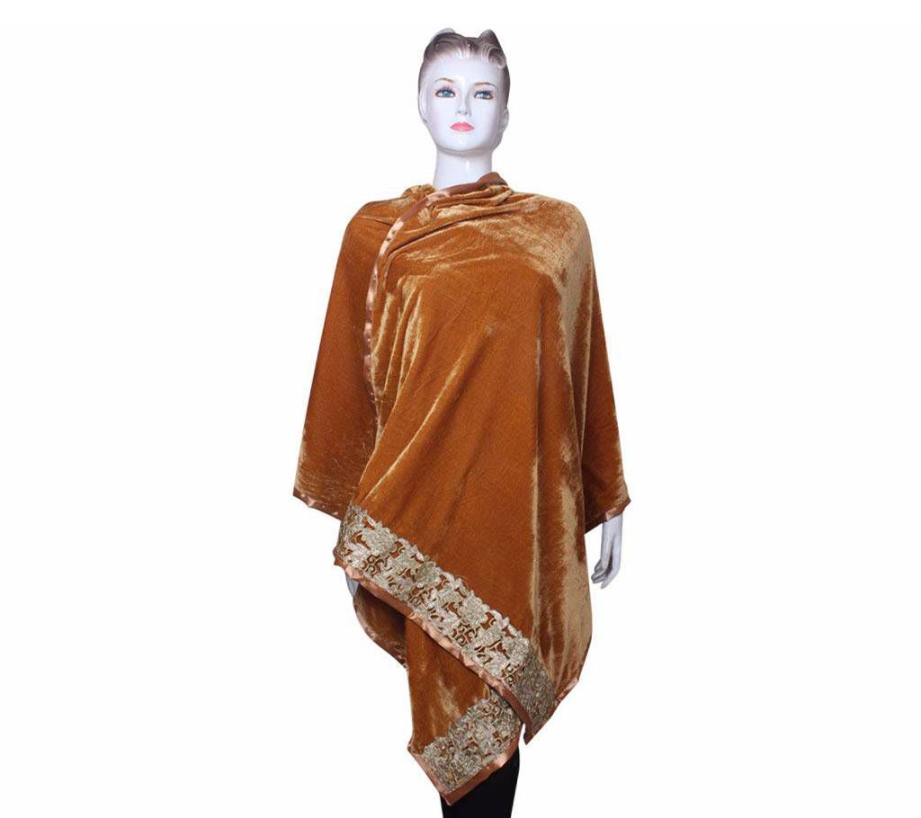  Golden Velvet Ladies Shawl with embroidered Lace border