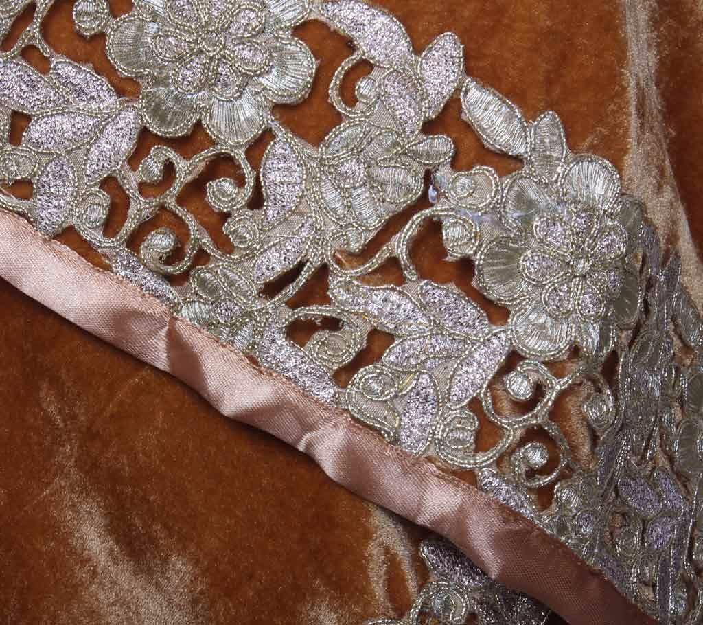  Golden Velvet Ladies Shawl with embroidered Lace border