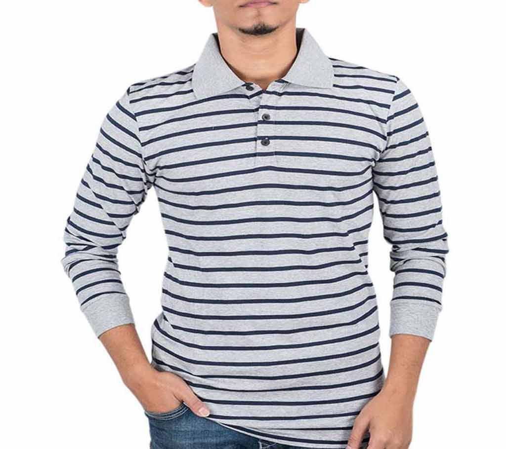 Mens Full-Sleeve Polo Shirt 37917 - Grey Stripe