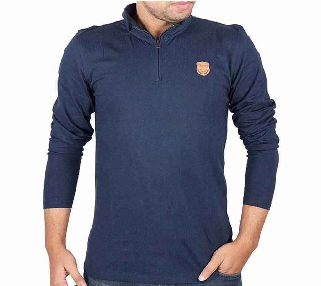 Mens Full-Sleeve Zip-Polo Shirt 37889 - NAVY 