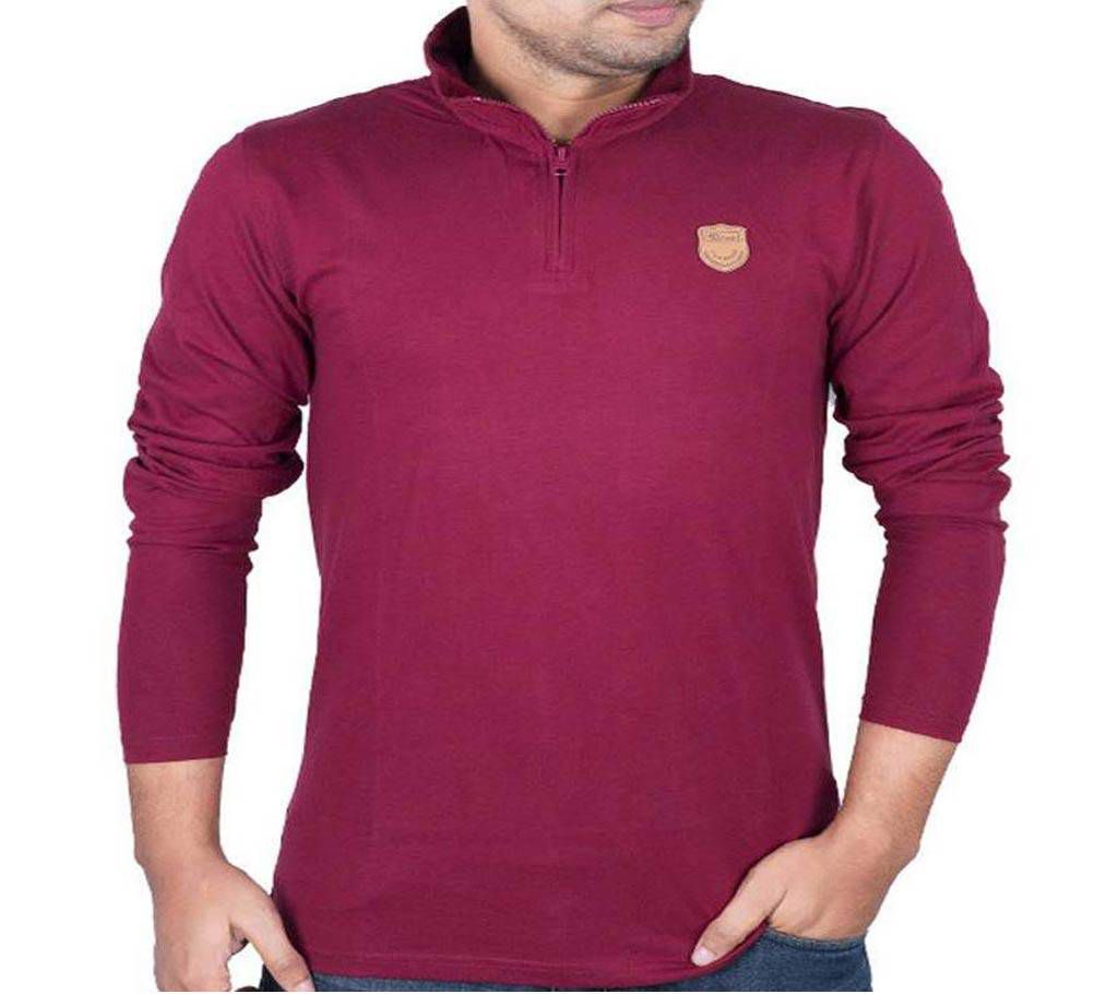Mens Full-Sleeve Zip-Polo Shirt 37889 - MAROON