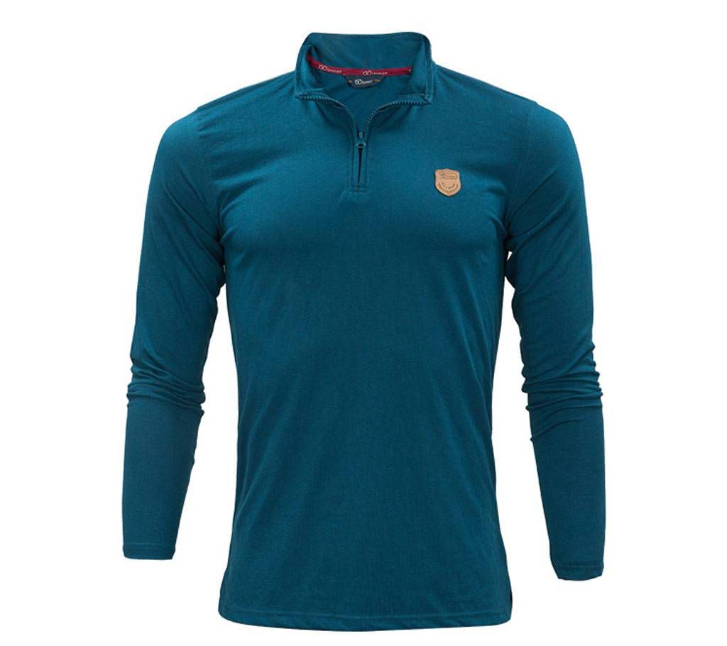 Mens Full-Sleeve Zip-Polo Shirt 37889 - BLUE