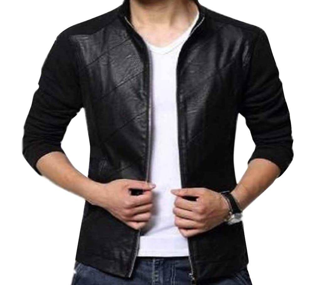 Mix Lther Full Sleeve Jaket