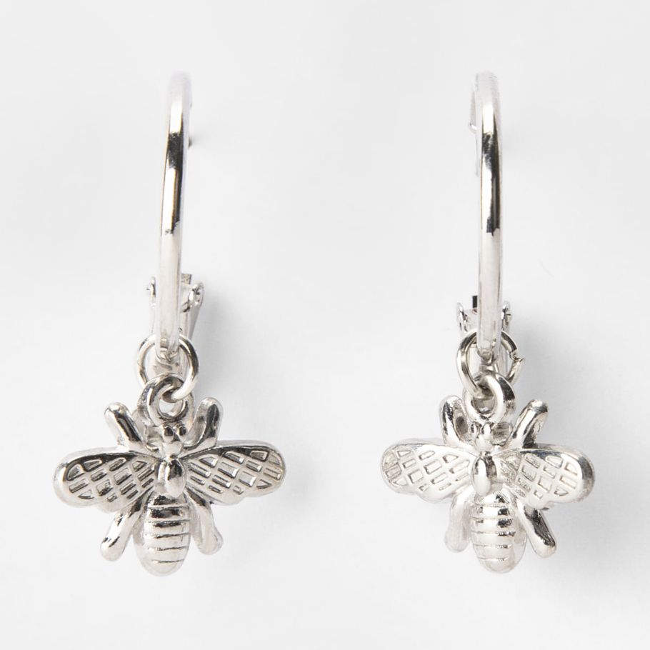 Bee Drop Earrings - Silver Look