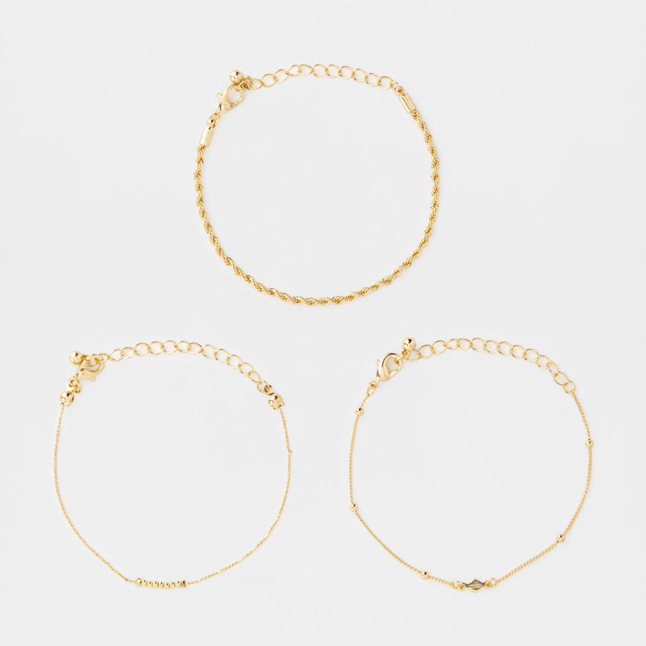 3 Pack Delicate Wrist Bracelet - Gold Look