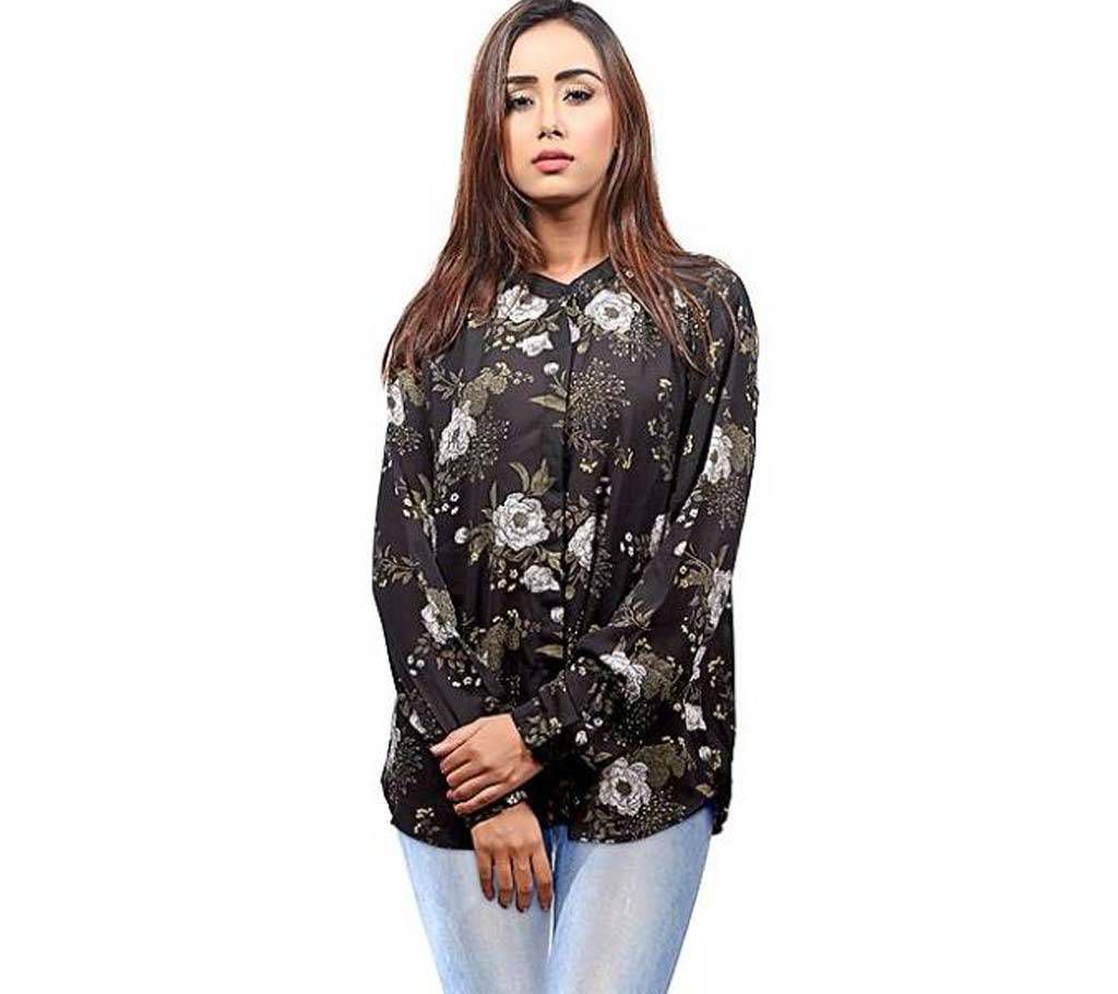 Printed Black Cotton and Georgette Long Sleeves Shirt